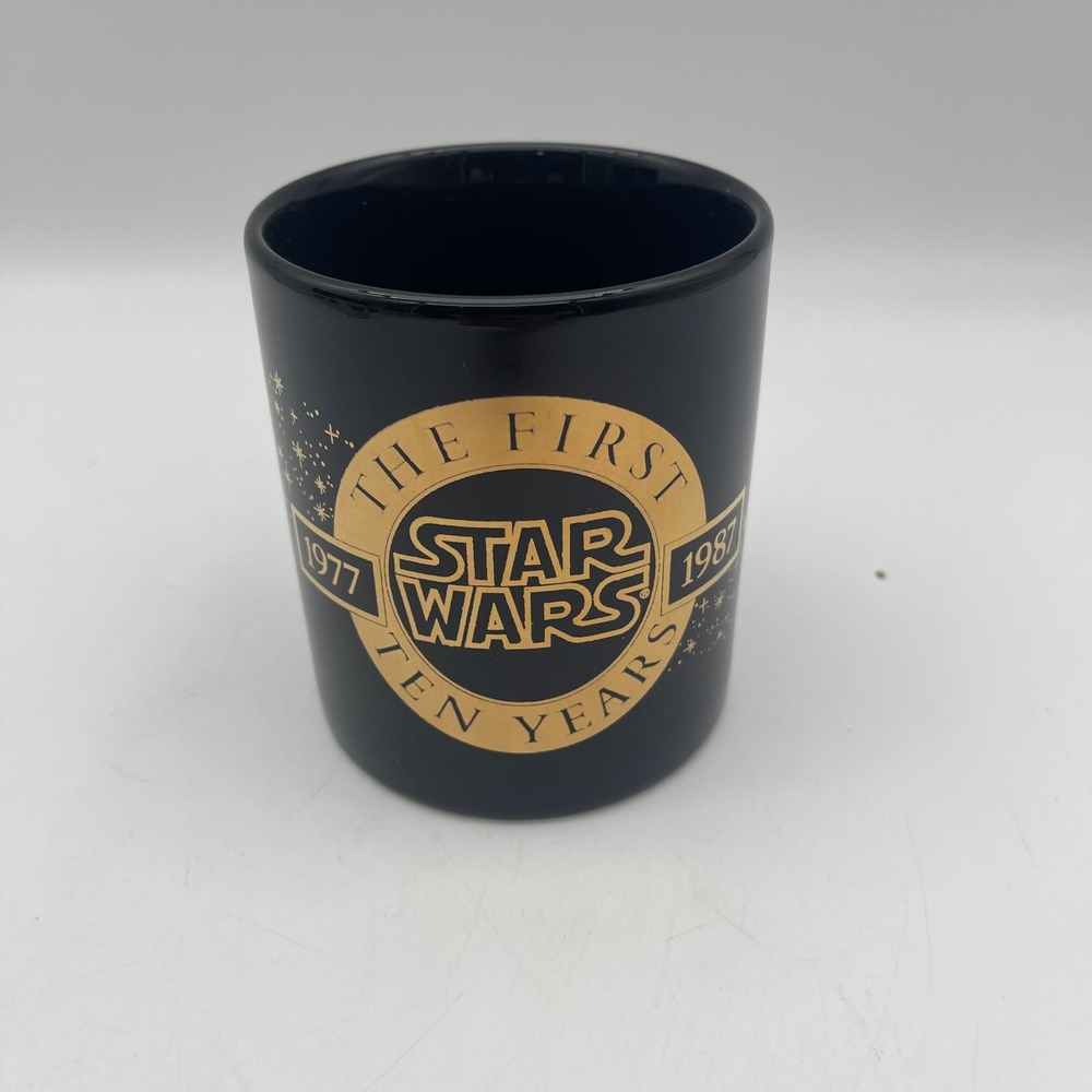 Vintage 1987 Star Wars The First Ten Years Anniversary Mug Black Gold 1977-1987